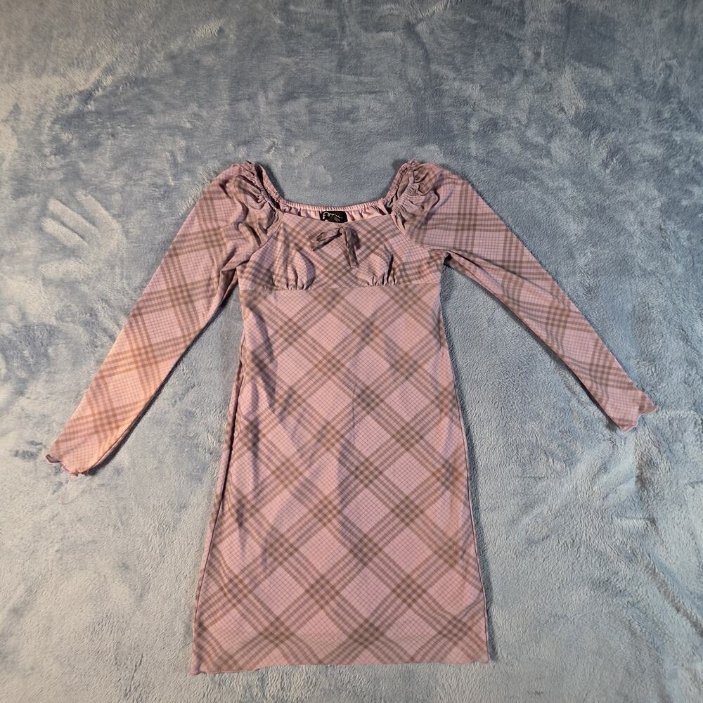 Art Class Girls Size S 6/6X Purple Plaid Long Sleeve Dress Y2K Style